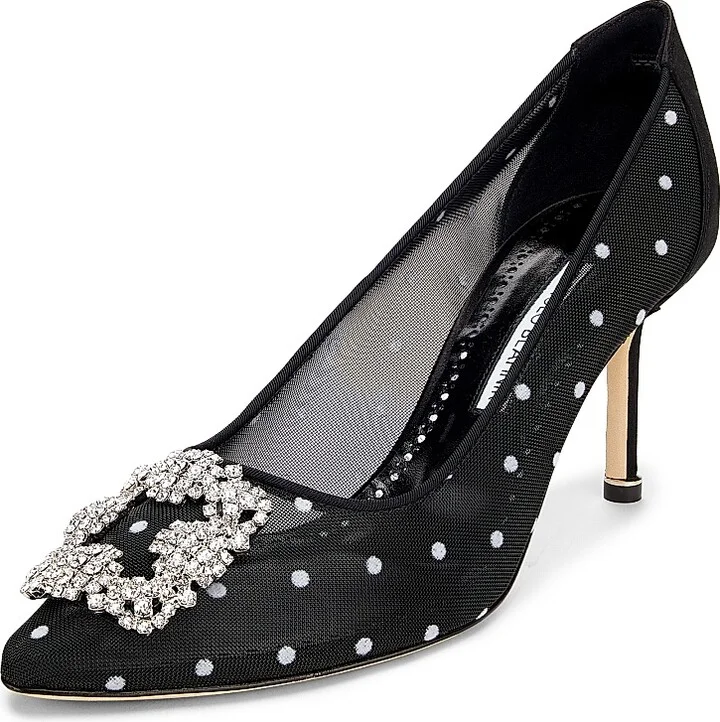 Women's Embellished Polka Dot Mesh Pumps - Black - Size 5.5 - Image 2