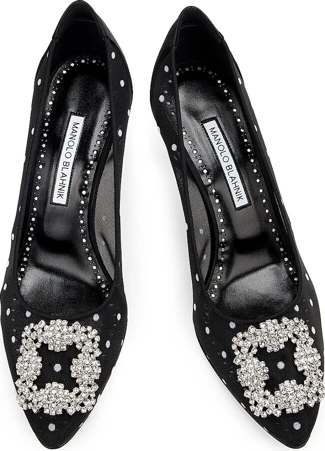 Women's Embellished Polka Dot Mesh Pumps - Black - Size 5.5 - Image 4
