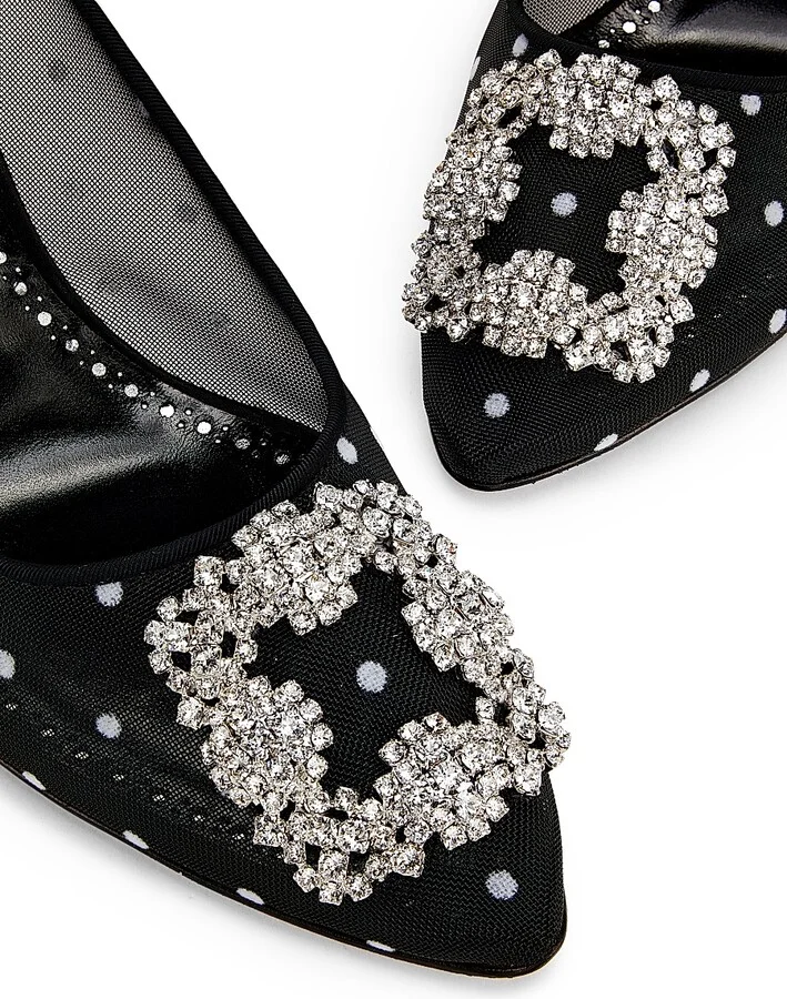 Women's Embellished Polka Dot Mesh Pumps - Black - Size 5.5 - Image 5