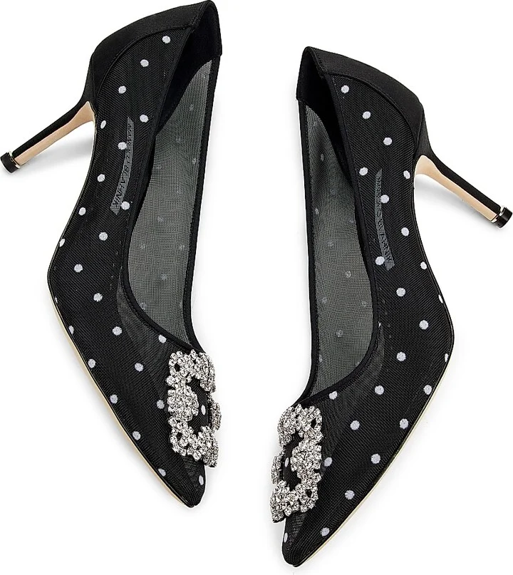 Women's Embellished Polka Dot Mesh Pumps - Black - Size 5.5 - Image 6