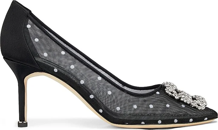 Women's Embellished Polka Dot Mesh Pumps - Black - Size 5.5