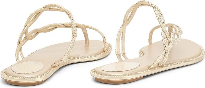 Women's Embellished Satin Flat Sandals - Beige Satin - Size 6 - Image 3