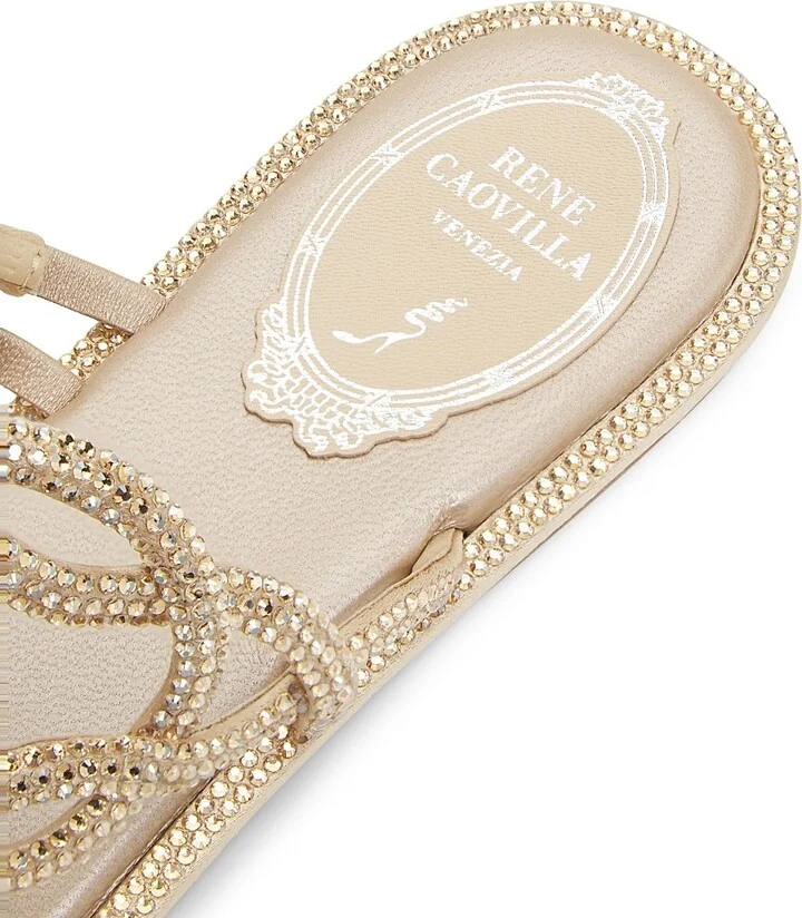 Women's Embellished Satin Flat Sandals - Beige Satin - Size 6 - Image 6