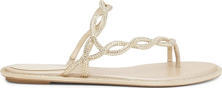 Women's Embellished Satin Flat Sandals - Beige Satin - Size 6