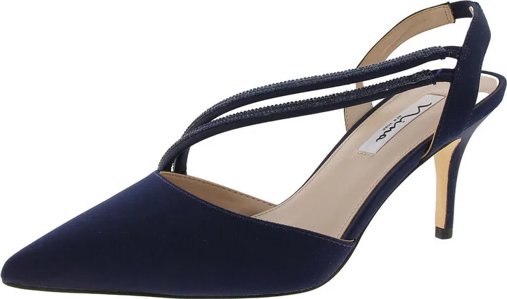 Womens Embellished Satin Slingback Heels