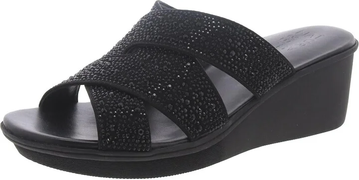 Womens Embellished Slide Wedge Sandals