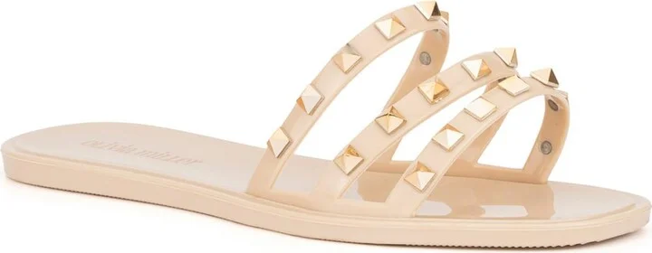 Womens Embellished Slip On Slide Sandals