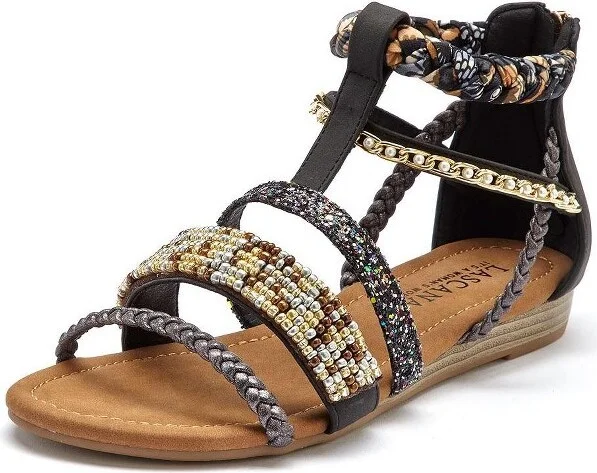 Women's Embellished Strappy Sandals - LASCANA - Black Solid - Image 2