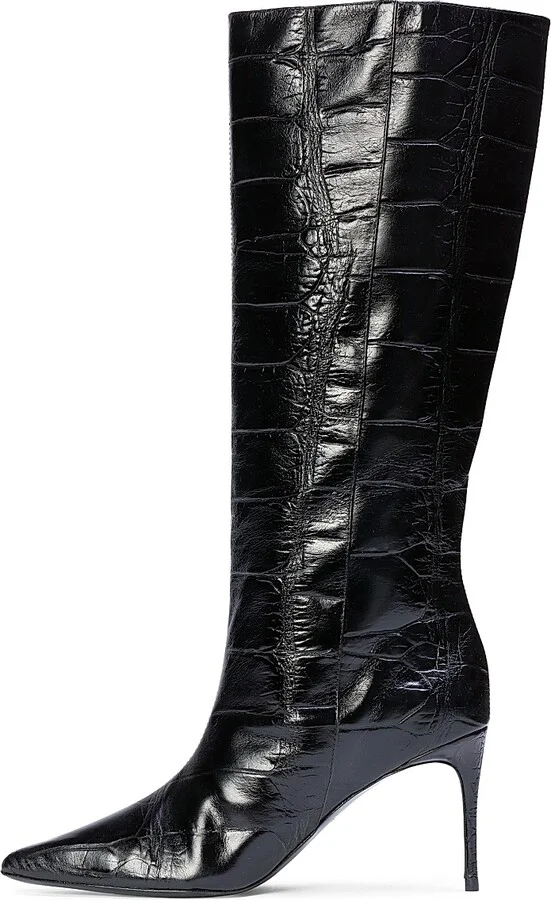 Women's Ember 80MM Croc Embossed Boots - Black Croc Leather - Size 5 - Image 4