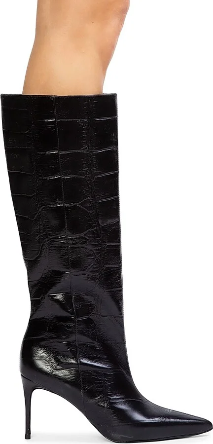 Women's Ember 80MM Croc Embossed Boots - Black Croc Leather - Size 5 - Image 5
