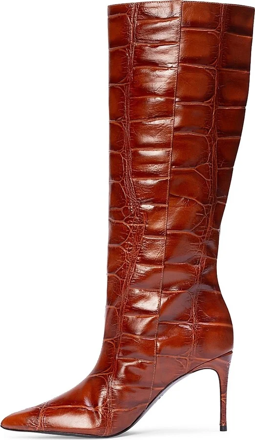 Women's Ember 80MM Croc Embossed Boots - Black Croc Leather - Size 5 - Image 8