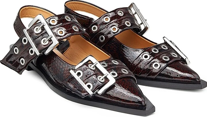 Women's Embossed Buckle Ballerina Flats - Dark Burgundy - Size 5 - Image 2