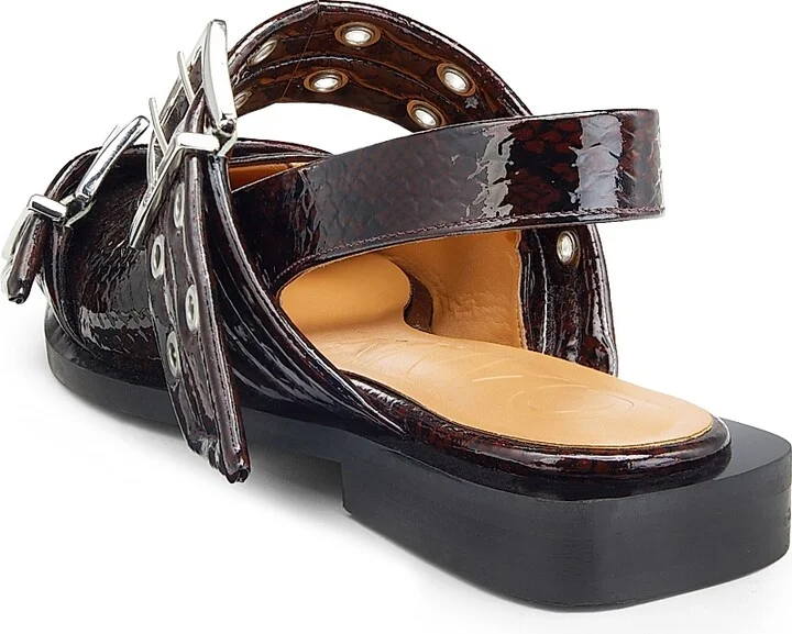 Women's Embossed Buckle Ballerina Flats - Dark Burgundy - Size 5 - Image 3