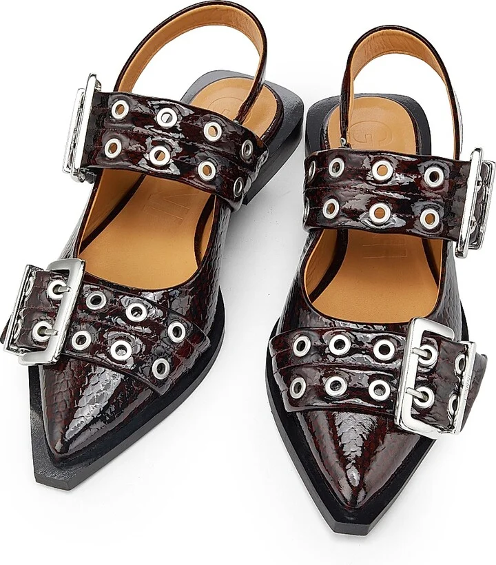 Women's Embossed Buckle Ballerina Flats - Dark Burgundy - Size 5 - Image 4