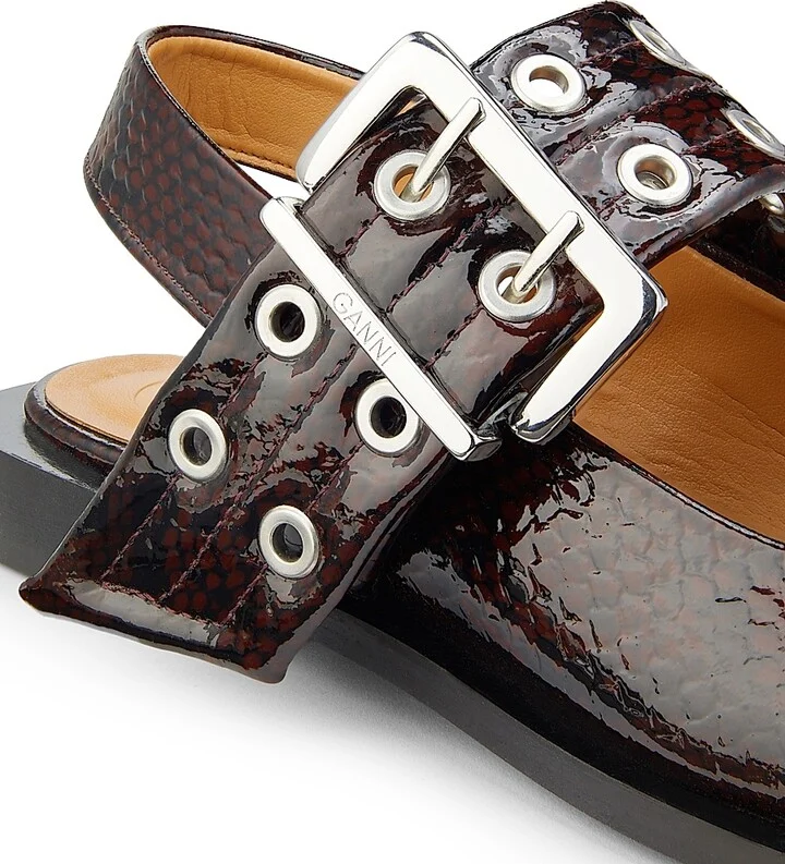 Women's Embossed Buckle Ballerina Flats - Dark Burgundy - Size 5 - Image 5