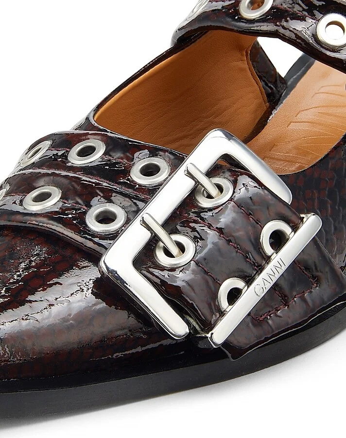 Women's Embossed Buckle Ballerina Flats - Dark Burgundy - Size 5 - Image 6