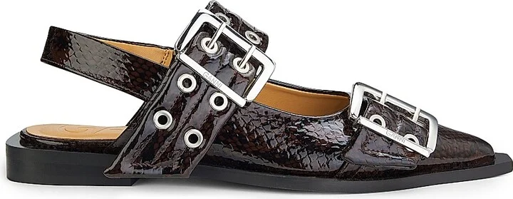Women's Embossed Buckle Ballerina Flats - Dark Burgundy - Size 5