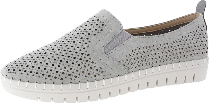 Womens Embroidered Faux Leather Slip-On Sneakers
