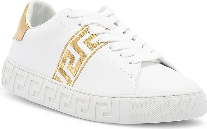 Women's Embroidered Low-Top Sneakers - White Gold - Size 5 - Image 2