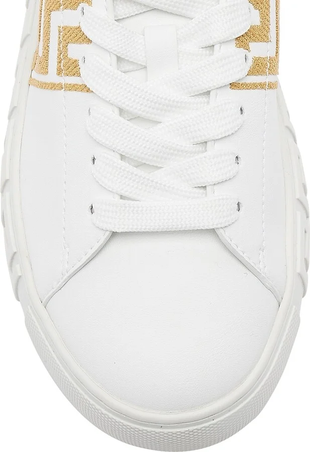 Women's Embroidered Low-Top Sneakers - White Gold - Size 5 - Image 4