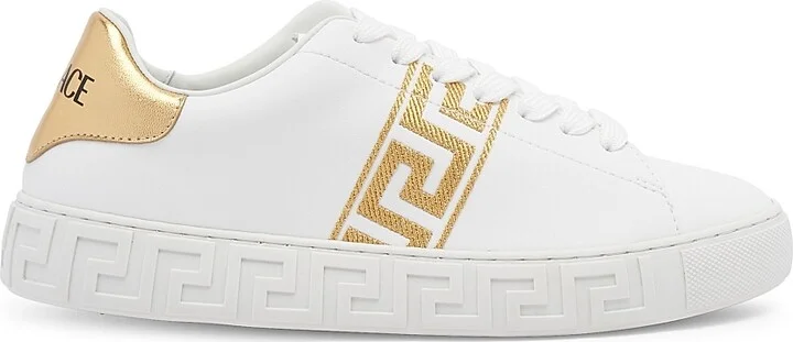 Women's Embroidered Low-Top Sneakers - White Gold - Size 5