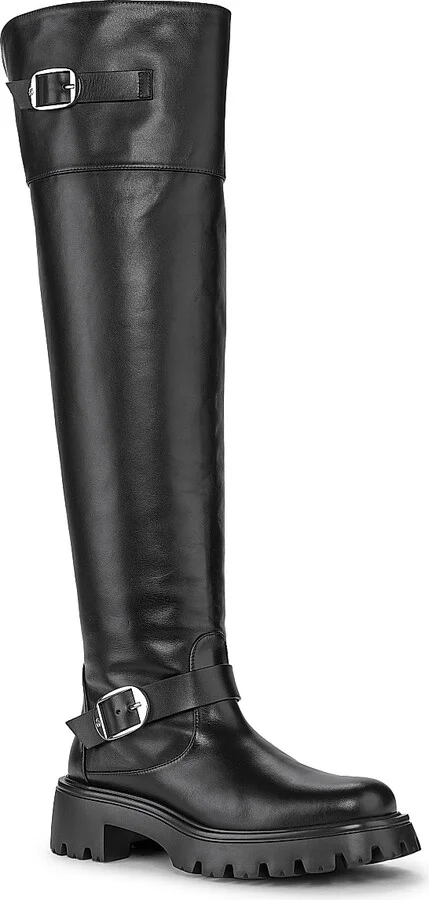 Women's Emerson 50MM Buckle-Accented Leather Tall Boots - Black - Size 10 - Image 2