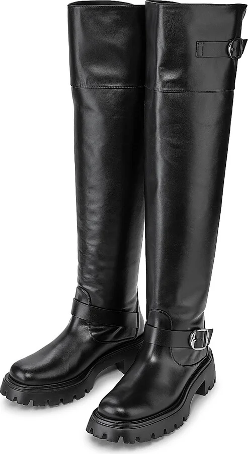 Women's Emerson 50MM Buckle-Accented Leather Tall Boots - Black - Size 10 - Image 4