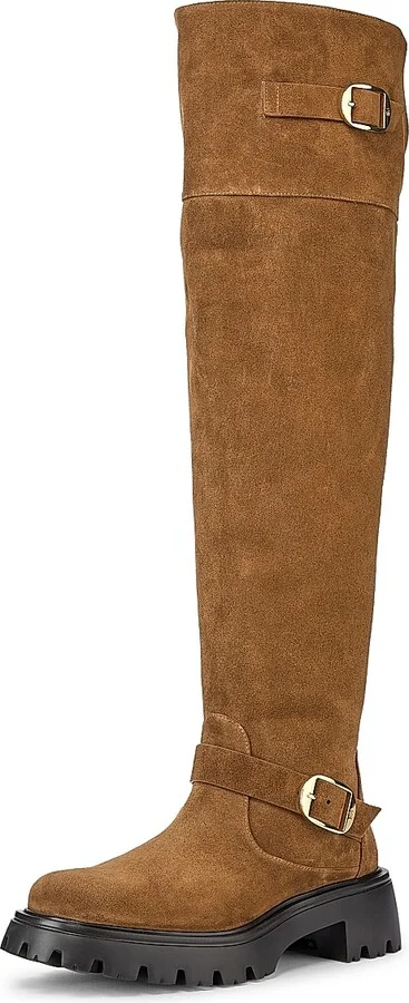 Women's Emerson 50MM Buckle-Accented Suede Tall Boots - Deep Coffee - Size 6 - Image 2