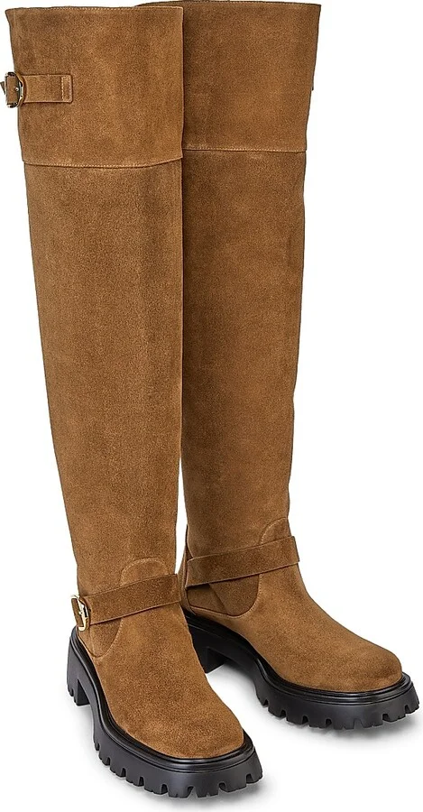 Women's Emerson 50MM Buckle-Accented Suede Tall Boots - Deep Coffee - Size 6 - Image 4