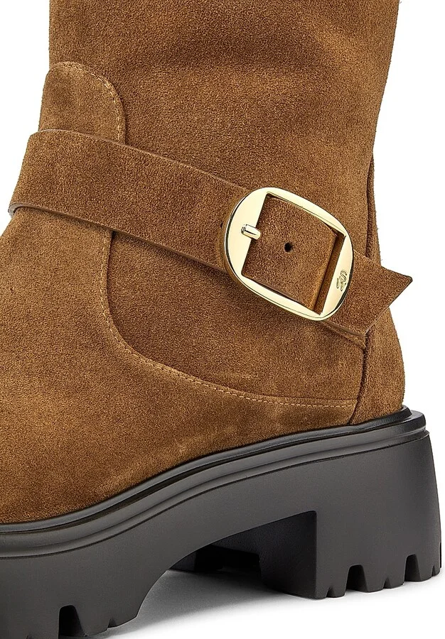 Women's Emerson 50MM Buckle-Accented Suede Tall Boots - Deep Coffee - Size 6 - Image 5