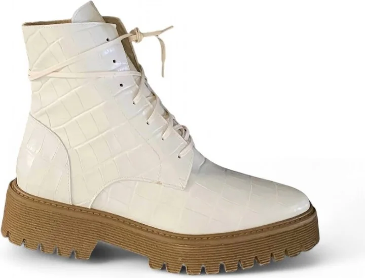 Women's Emi Boots In Creme Embossed Croc