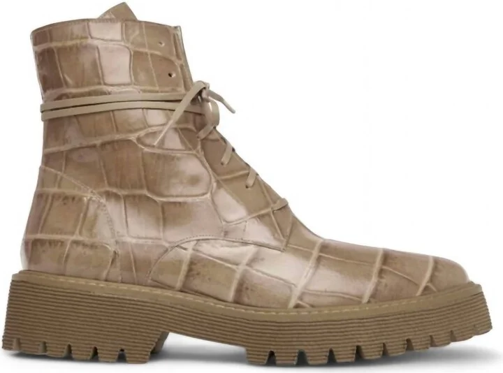 Women's Emi Boots In Khaki Embossed Croc