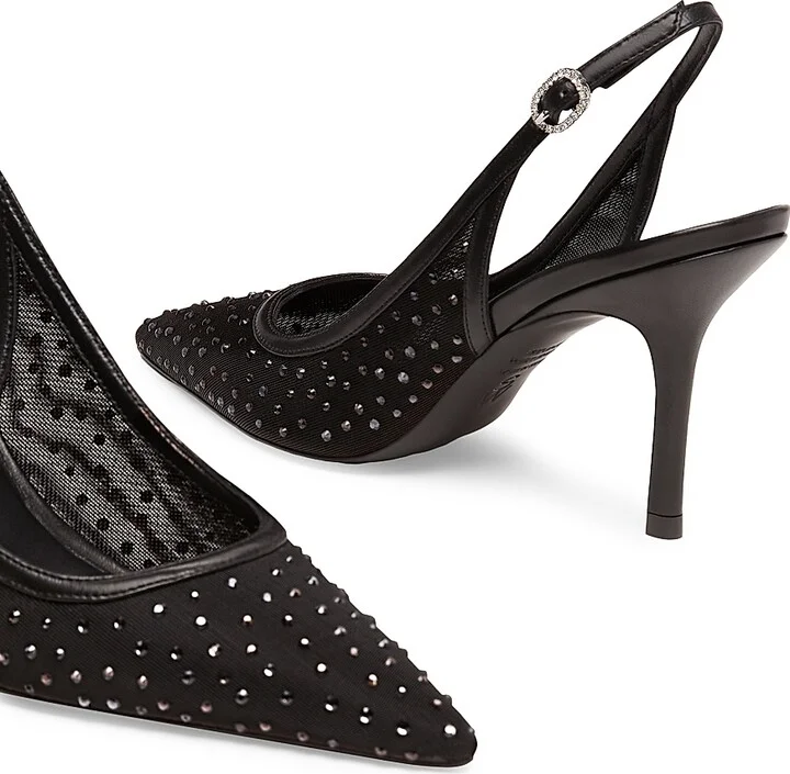 Women's Emilia 85MM Mesh Crystal-Embellished Slingback Pumps - Black - Size 6 - Image 4