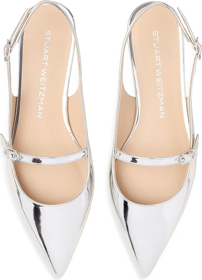 Women's Emilia Mary Jane Patent Leather Slingback Flats - Silver - Size 10 - Image 4