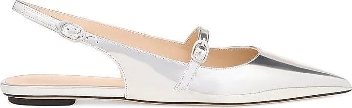 Women's Emilia Mary Jane Patent Leather Slingback Flats - Silver - Size 10