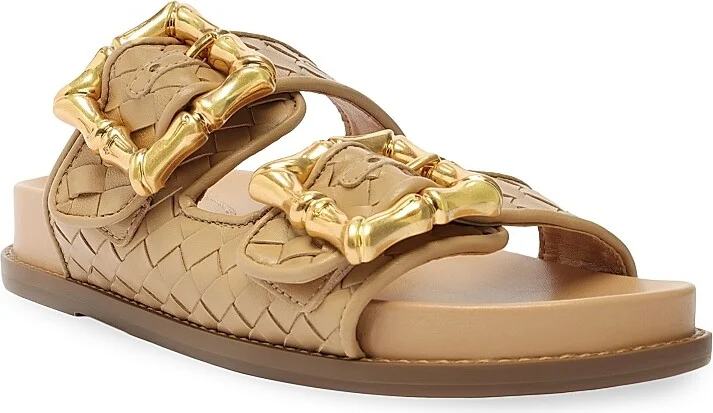 Women's Enola Woven Leather Sandals - Beige Gold - Size 5 - Image 2