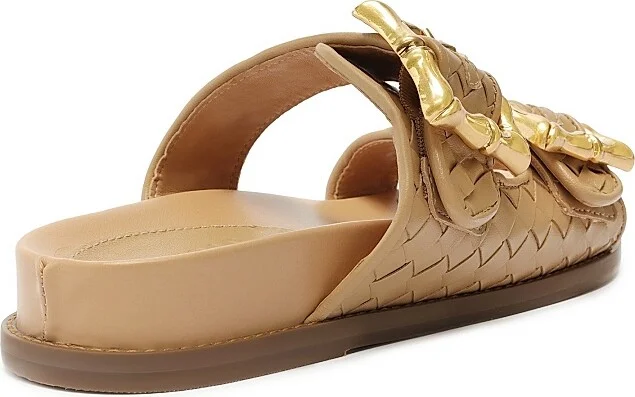Women's Enola Woven Leather Sandals - Beige Gold - Size 5 - Image 3