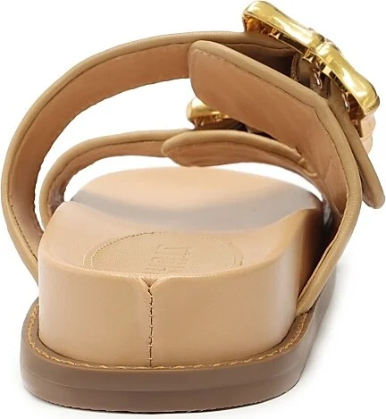 Women's Enola Woven Leather Sandals - Beige Gold - Size 5 - Image 4