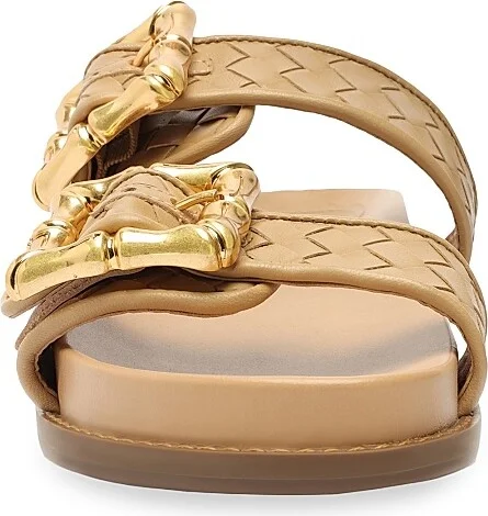 Women's Enola Woven Leather Sandals - Beige Gold - Size 5 - Image 5