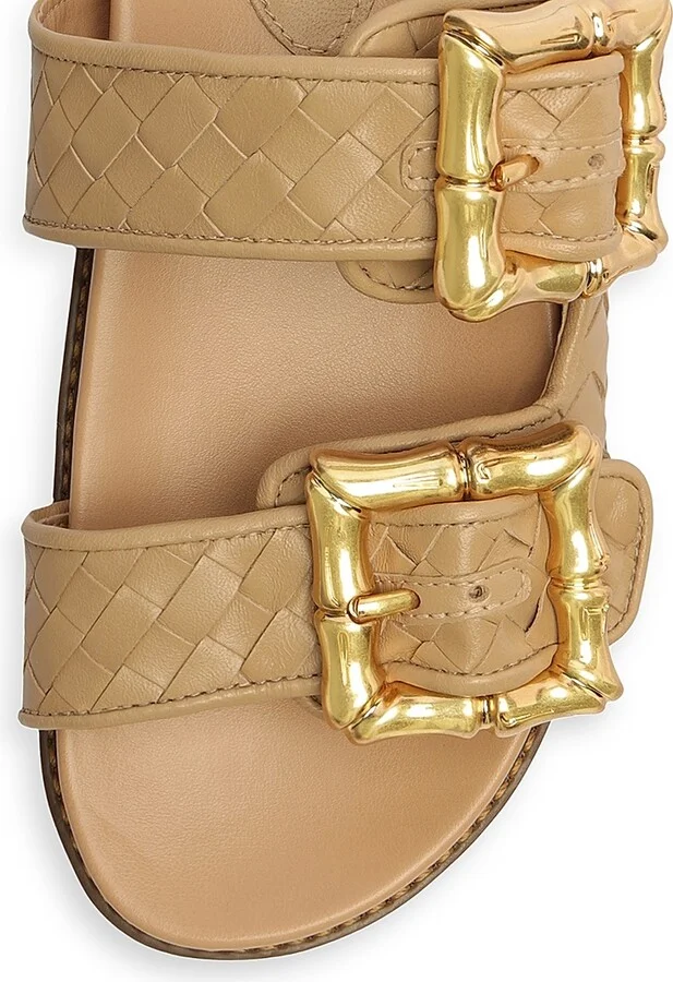 Women's Enola Woven Leather Sandals - Beige Gold - Size 5 - Image 6
