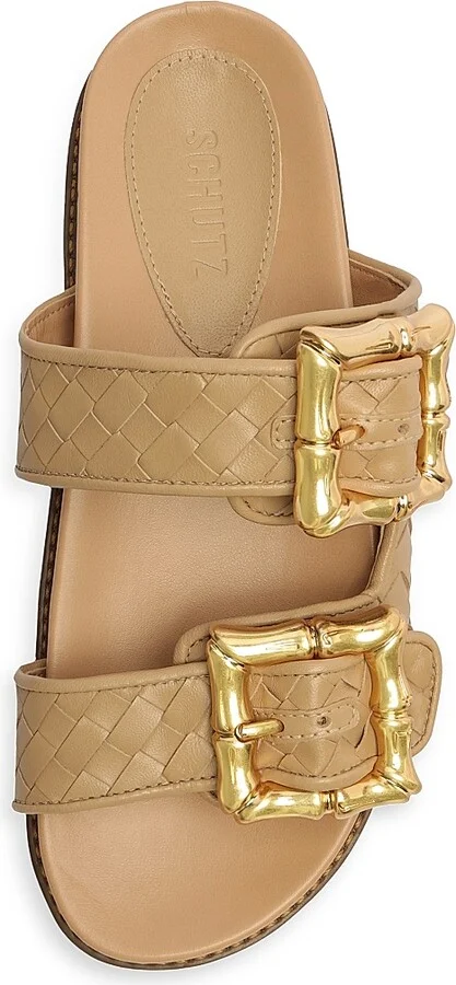 Women's Enola Woven Leather Sandals - Beige Gold - Size 5 - Image 7