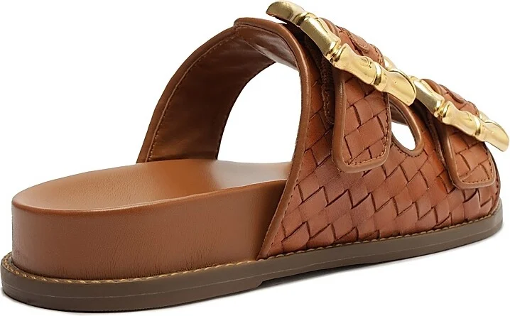 Women's Enola Woven Leather Sandals - Beige Gold - Size 5 - Image 10