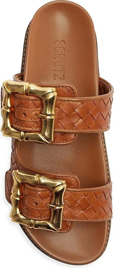 Women's Enola Woven Leather Sandals - Beige Gold - Size 5 - Image 11