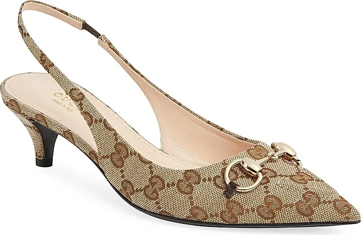 Women's Erin 45MM GG Canvas Slingback Pumps - Beige Ebony - Size 6 - Image 2