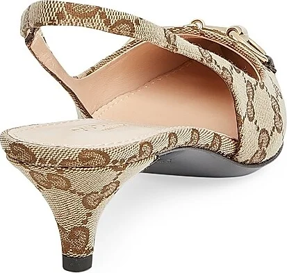 Women's Erin 45MM GG Canvas Slingback Pumps - Beige Ebony - Size 6 - Image 3