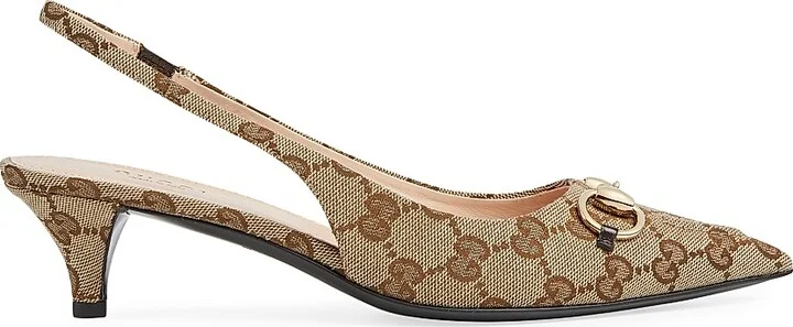 Women's Erin 45MM GG Canvas Slingback Pumps - Beige Ebony - Size 6