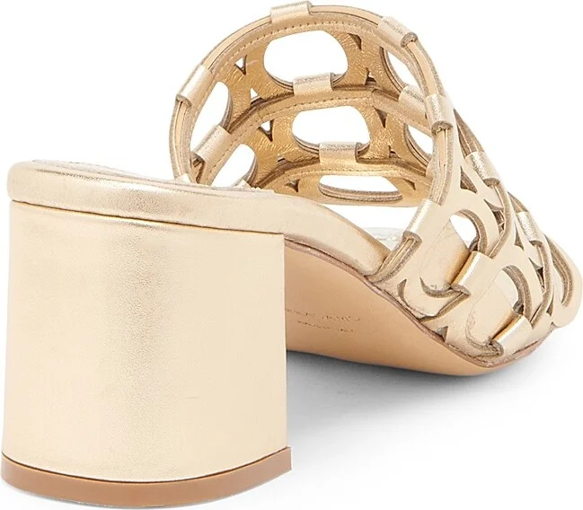 Women's Erne 55MM Cut-Out Metallic Leather Mules - Gold - Size 5.5 - Image 3