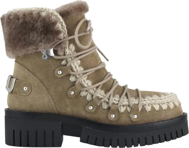 Women's Eskimo Combat Lace Up Boots In Elephant Grey