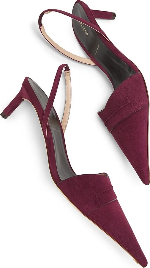 Women's Eva 55MM Suede Slingbacks - Red Plum - Size 7 - Image 6