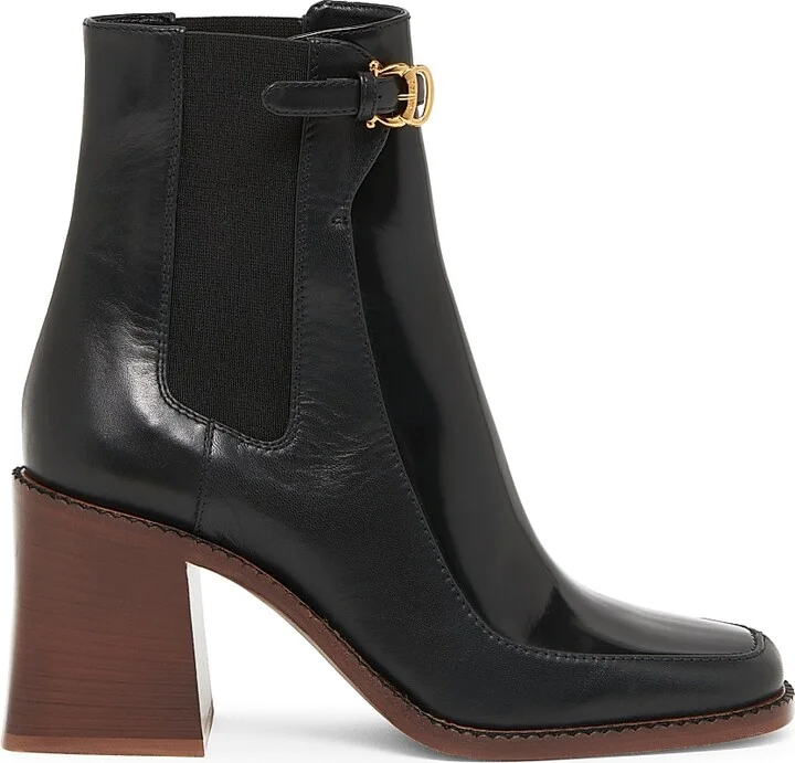 Women's Eva 75MM Buckle-Detailed Leather Ankle Boots - Black - Size 10